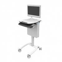 Trolley for Panel or PC + Monitor - Height-adjustable VESA stand - Keyboard support - Height-adjustable handle - 256Wh Lithium battery - Charger - Castors with brakes - LED charging indicator - MFF PC case