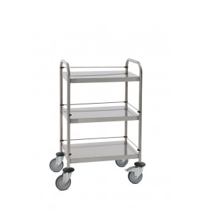 Guéridon Inox soudé 3 plateaux 600x400mm avec galeries (à monter)