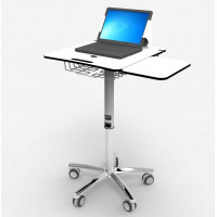MED1000C height adjustable trolley with 2 wire baskets, laptop security and an additional shelf