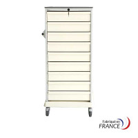 Mobile medical cabinet for drawers with central key locking - 18 slides