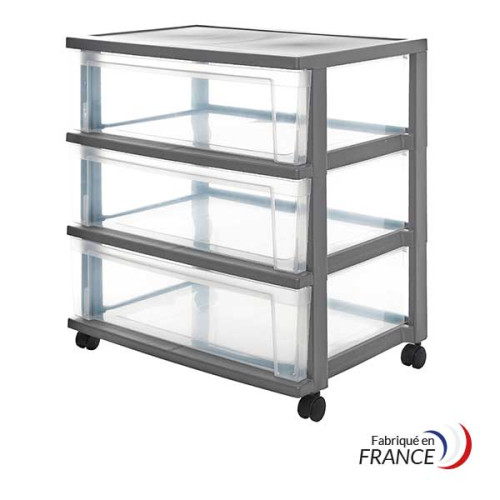 Large storage tower with 3 x 30L drawers with castors