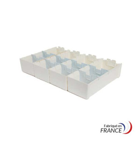 Kit 4 bacs 1/4 pour moyen tiroir du chariot NOVELO (8 cloisons et 4 porte-étiquettes)