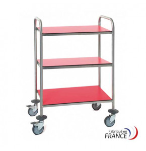 Stainless steel trolley with HPL resin trays and push handles